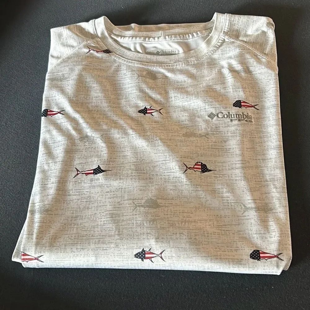 Columbia PFG American Flag Whale Shark Omni-Shade Fishing Shirt XL - Picture 2 of 9